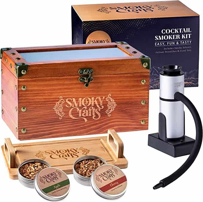 Smoky Crafts Cocktail Smoker Kit - Whiskey Smoker Kit with Smoking Gun, Cocktail Smoker Box and Wood Chips