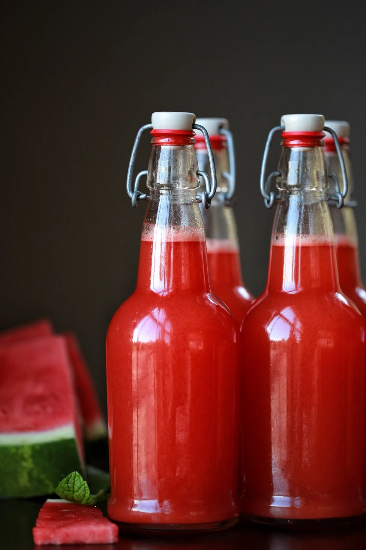 watermelon mint moonshine Resting the watermelon mint moonshine in a jar