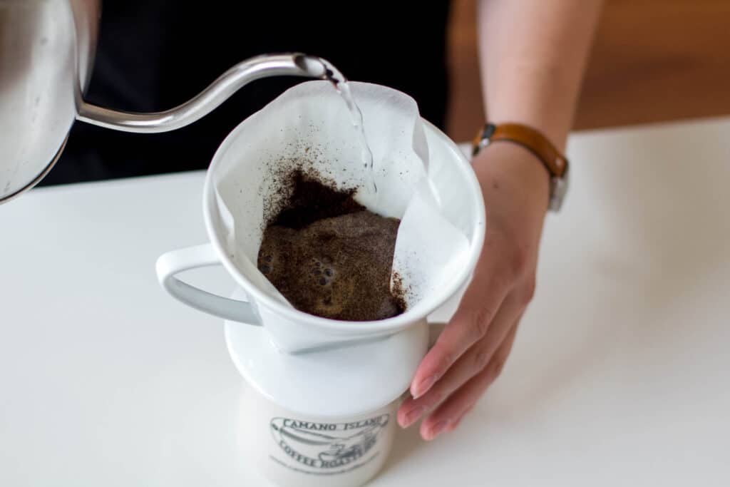 Pour over organic coffee brewing