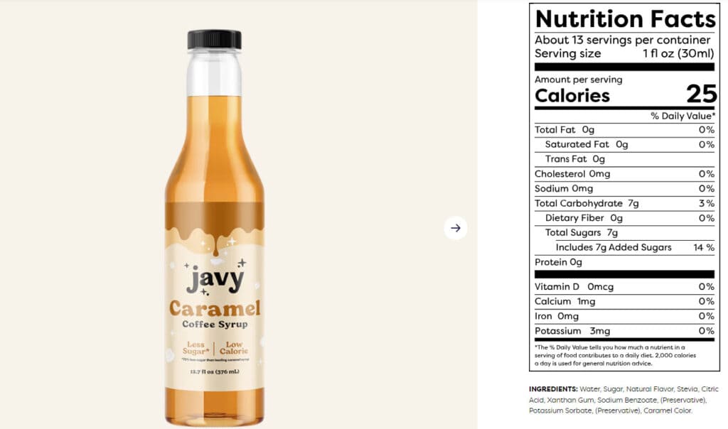 Nutritional & Dietary Info’: What Caramel Syrup by Javy Coffee Offers