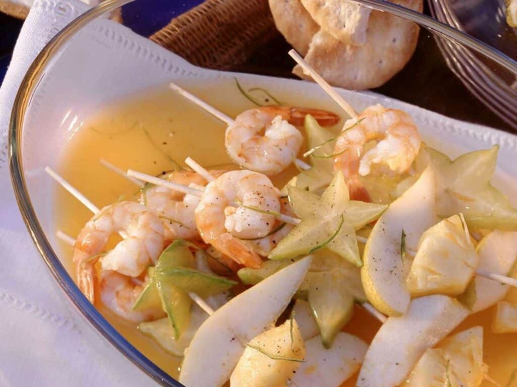 shrimp and fruit skewers